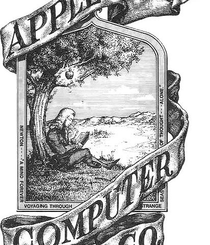Premier logo Apple de 1976 representant Isaac Newton sous un pommier
