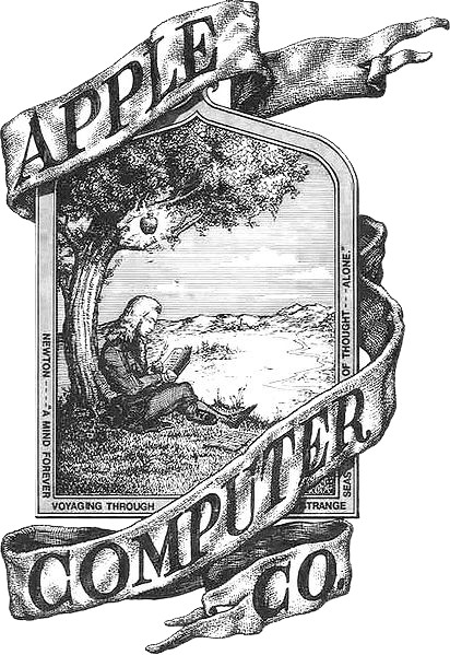 Premier logo Apple de 1976 représentant Isaac Newton sous un pommier