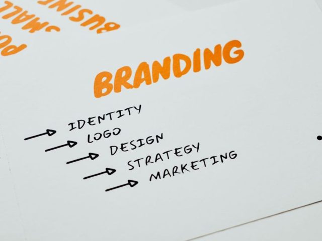 Papier avec concepts de branding identite et strategie marketing